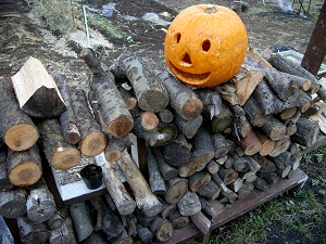 薪とハロウィーンのかぼちゃ